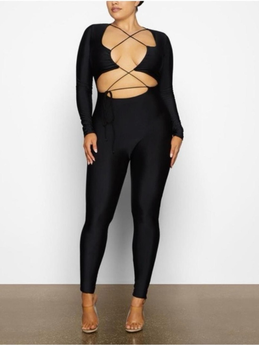 SKIMS LACE UP CATSUIT in Onyx Large
